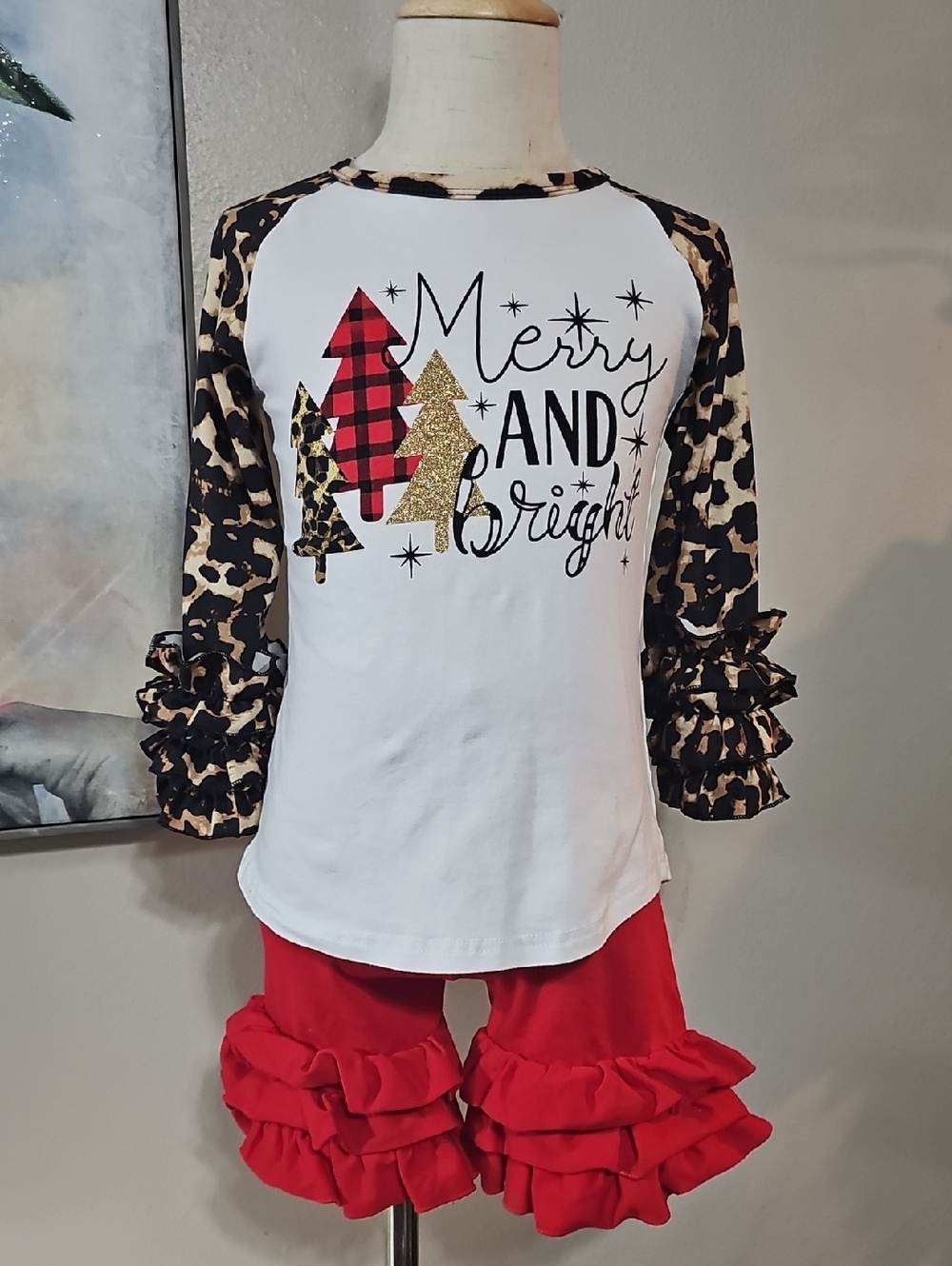 Merry and Bright Leopard Ruffle 2-Piece Set - Size M (Fits like 6)